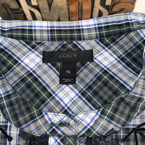J. CREW Plaid Embellished Long Sleeve Blouse - Picture 2 of 8